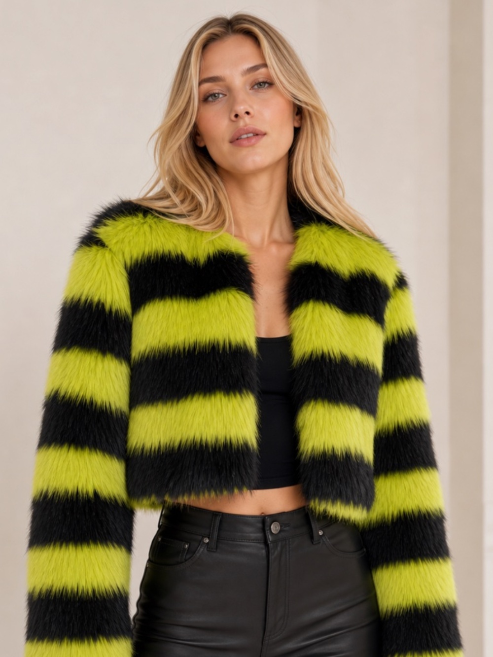 Women’s Black & Green Striped Coat